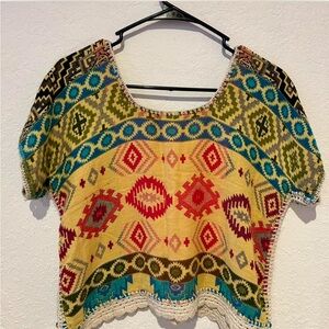 Colorful Geometric Patterned Women's Top